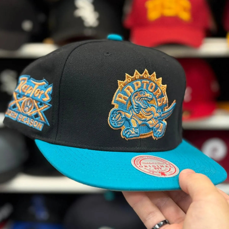 Toronto Raptors '20th Season' Black/Turquoise Mitchell & Ness Snapback - Product Image